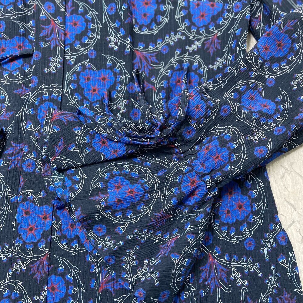 Derek Lam 10 Crosby Poet Floral Sheer Ruffle Sleeve Silk Blouse Blue Black Sz 6 - Picture 4 of 10